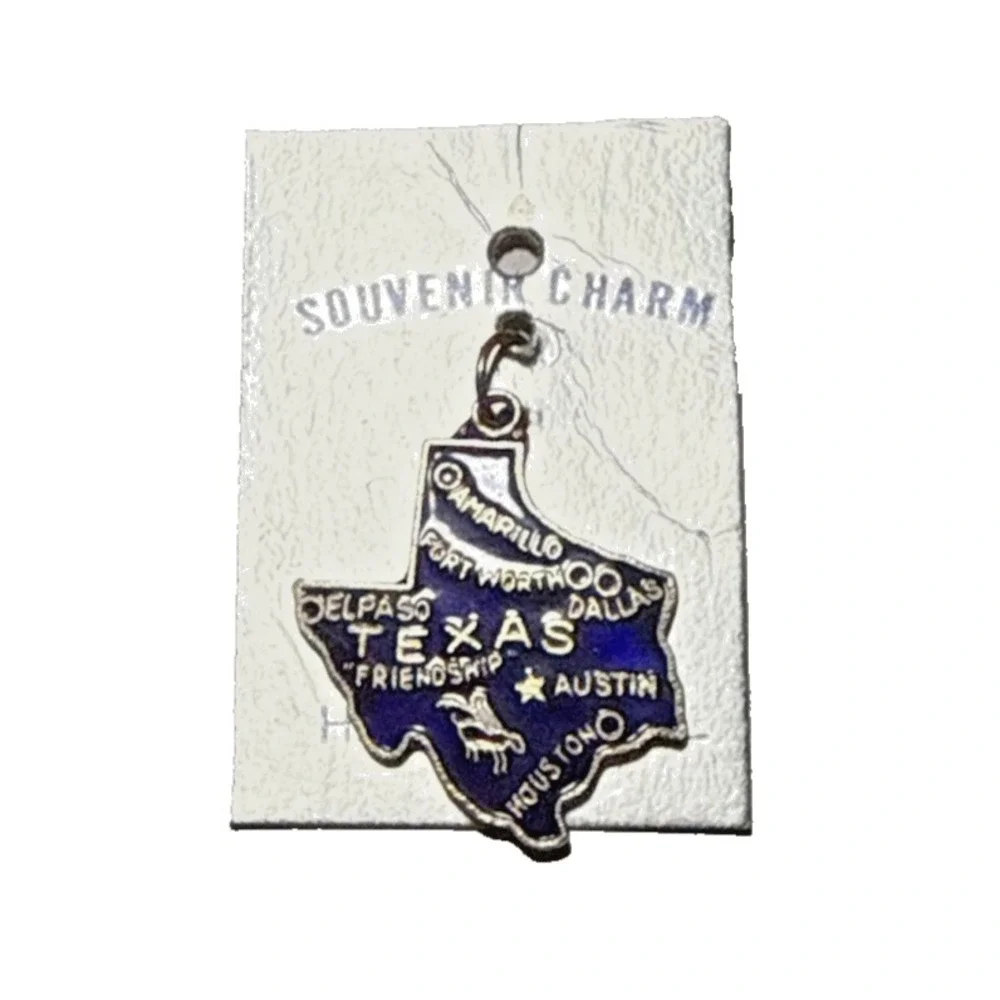 Texas State Souvenir Charm Dark Blue Enamel Cloisonne J22